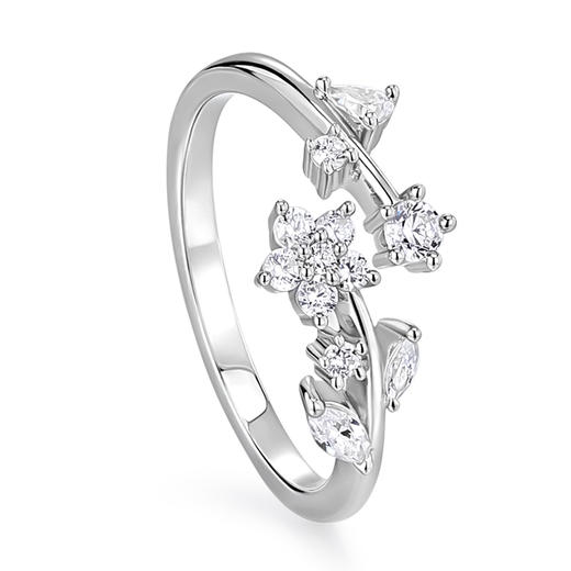 卡蒂罗/KADER 璀璨繁花情侣对戒 为爱加冕开口戒可调节素圈一对 满镶锆石森系花朵经典款表白必备 925银 商品图6