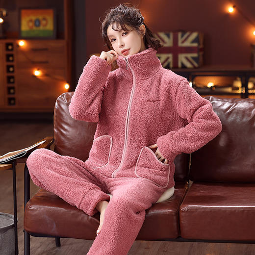雀说新款情侣睡衣女秋冬季法兰绒睡衣加厚保暖牛奶绒可外穿家居服ALN001 商品图0