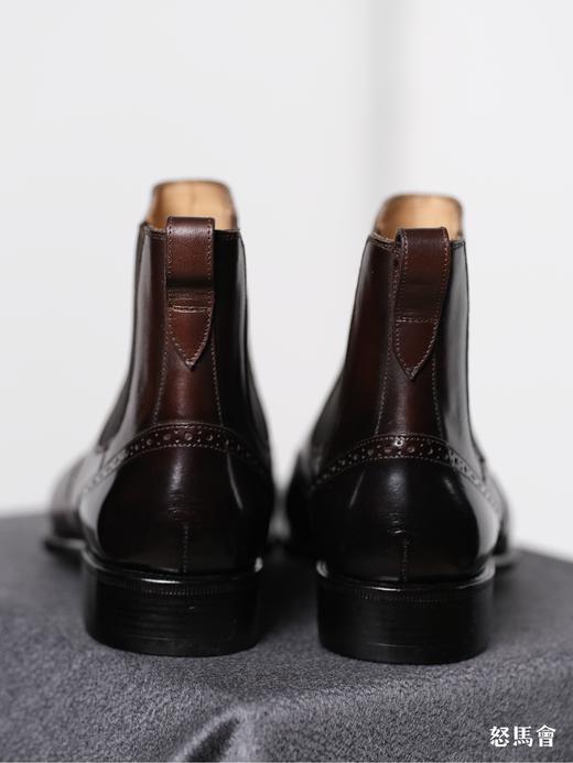 手工固特异法国小牛皮圆弧琴底咖啡色布洛克切尔西靴 商品图3