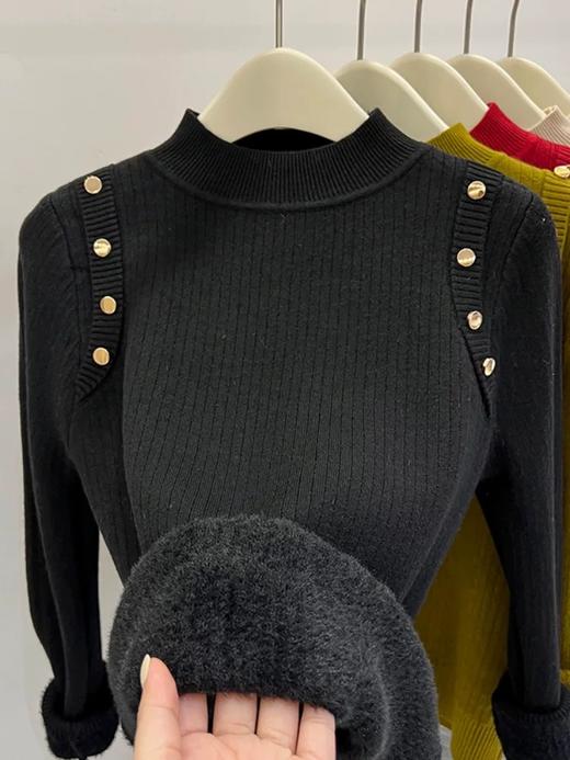 【YW】无忧购“清仓福利”韩系百搭小立领正肩纽扣一体绒保暖针织打底衫1267（截单后7天发货) 商品图7