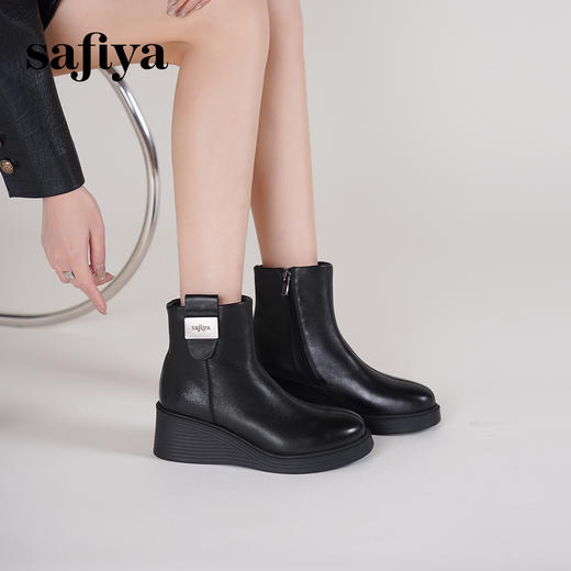 Safiya/索菲娅2024冬季休闲圆头坡跟时尚百搭后拉链短踝靴 SF44116116 商品图1
