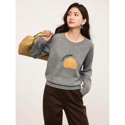 【专属特价】熙世界刺绣橘子套头圆领毛衣慵懒风2025初春新款时尚减龄针织衫 商品图4