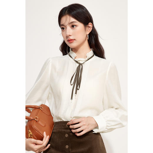 【积分换购不退货】【特惠不退货】诗凡黎法式衬衫2024秋新款木耳边领衬衣女3F9122181 商品图2