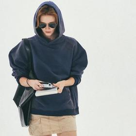 顺丰包邮72105洛诗琳重磅380G复古藏蓝色做旧水洗连帽卫衣862