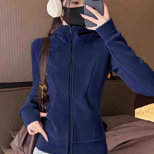 秋冬【lulu同款连帽开衫】卫衣外套 加绒加厚 修身显瘦 重磅双面奥粒绒运动外套 商品图12