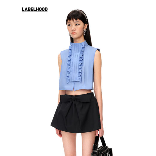 【SHUSHUTONG】蕾虎装塔片装饰无袖衬衣经典款背心短上衣 商品图2