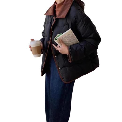 秋冬款短款小香风棉服休闲外套 韩国ins翻领轻薄羽丝棉衣 商品图4