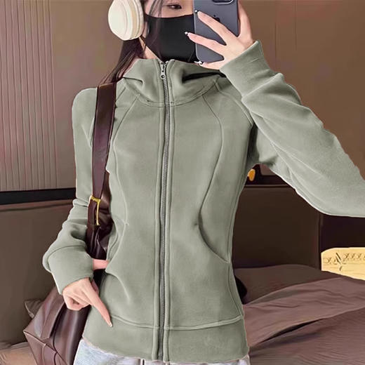 秋冬【lulu同款连帽开衫】卫衣外套 加绒加厚 修身显瘦 重磅双面奥粒绒运动外套 商品图13