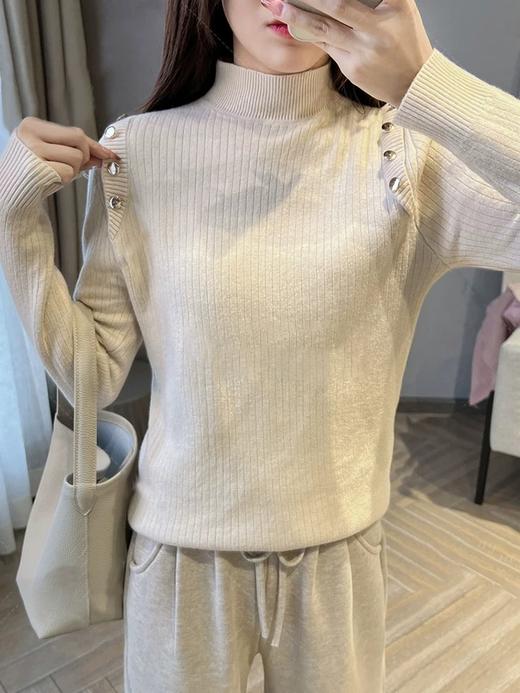 【YW】无忧购“清仓福利”韩系百搭小立领正肩纽扣一体绒保暖针织打底衫1267（截单后7天发货) 商品图5