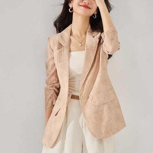 【高货sh】全新升级【铂金会员257/天猫339/差价82】(12838) 洛诗琳翻领印花小西装2025春季新款修身七分袖西装外套女 商品图1