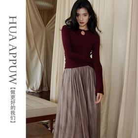 安可拉红镂空长袖弹力修身T恤简约百搭通勤上衣秋季新款s-2xl