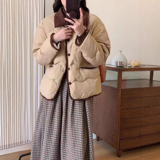 秋冬款短款小香风棉服休闲外套 韩国ins翻领轻薄羽丝棉衣 商品图2