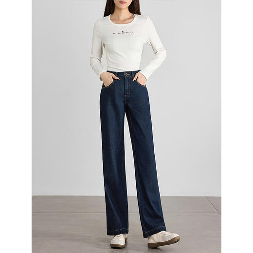 【专属特价】熙世界直筒牛仔裤女阔腿宽松2025春秋新款百搭显瘦休闲窄版长裤子 商品图2