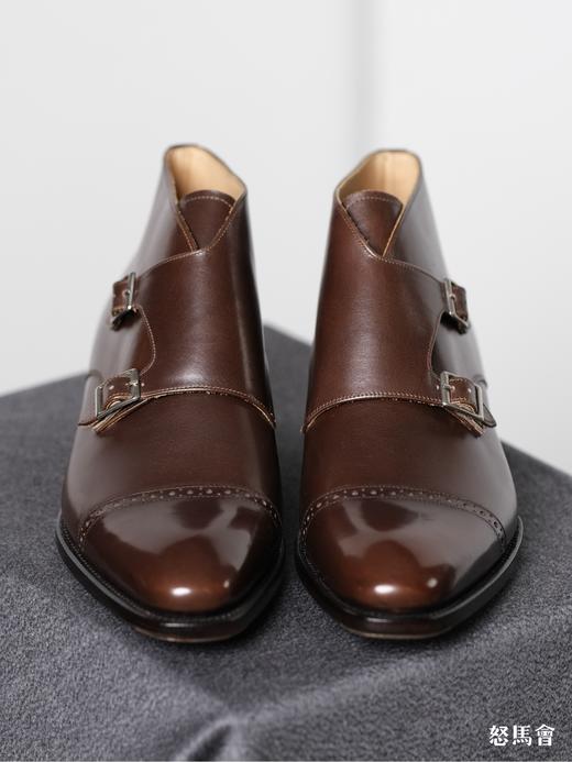 手工固特异法国小牛皮咖啡色双扣孟克靴 商品图1