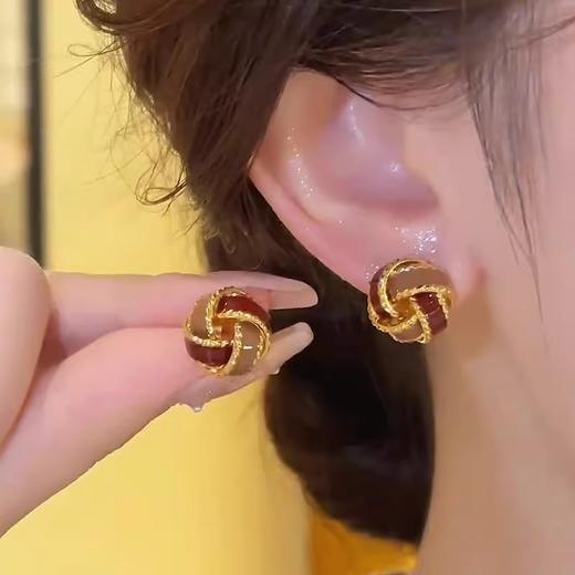 雀说复古气质美拉德色滴釉麻花耳钉女秋冬轻奢高级感耳环小众设计耳饰AL1095 商品图0