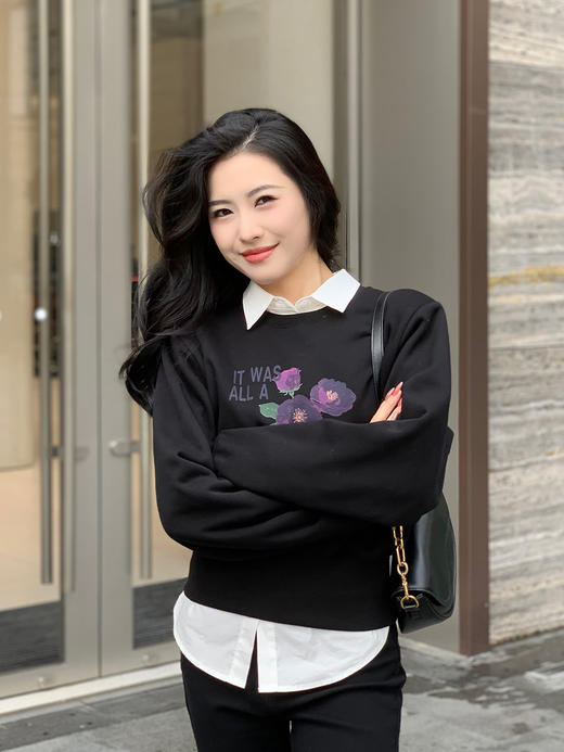 【百图lulu定制】【宠粉福利11.11元】【蓝玫瑰卫衣】蓝玫瑰 印花 加绒短款卫衣 商品图12