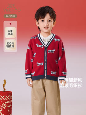 英氏儿童毛衣春秋长袖男童开衫外套2025新款新年毛衣YRWWJ1R001A