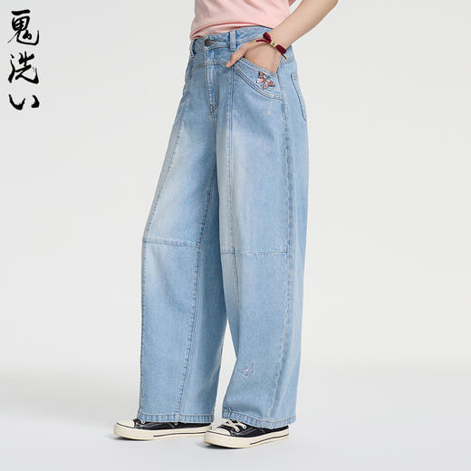ONIARAI/鬼洗25春夏泥棒蓝女款化蝶福蛇绣花刷银牛仔裤 25N5402 商品图1