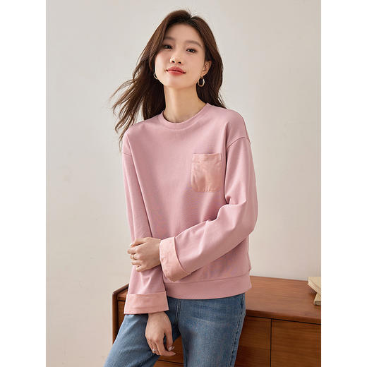 【年终特卖】熙世界熙世界轻中式提花粉色卫衣宽松休闲圆领套头上衣2025年春装新款 商品图4