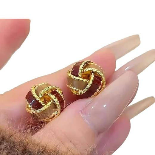 雀说复古气质美拉德色滴釉麻花耳钉女秋冬轻奢高级感耳环小众设计耳饰AL1095 商品图4