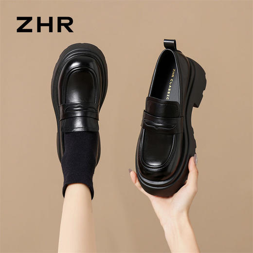 ZHR成熟圆头乐福鞋新款皮鞋2024新款黑色增高复古厚底英伦单鞋 商品图5