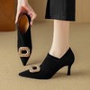 【预售5天】深口高跟单鞋女春秋新款钻扣黑色绒面尖头弹力踝靴DB&M6159 商品缩略图2