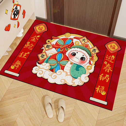 【新年好物！蛇年大吉！】喜庆入户门地垫 家用进门地毯 玄关门口耐脏脚垫 红色印花防滑垫子-QQ 商品图9