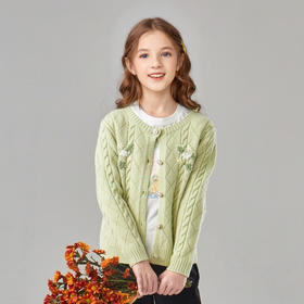 笛莎Deesha 童装女童外套2025春新款女童手工钩花毛织开衫