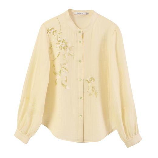 玳莎新中式绣花衬衫女2025年春季新款设计感灯笼袖小立领绉感上衣  FA31301 商品图4