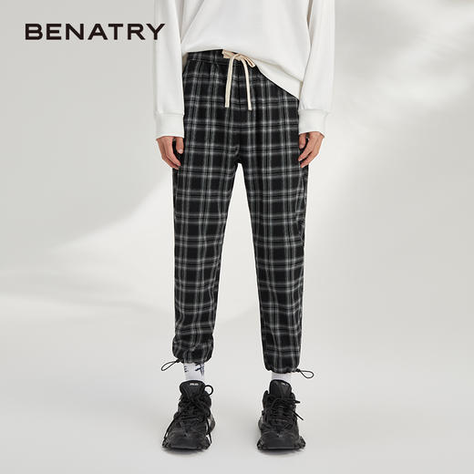 贝纳川抽绳腰头格纹小脚裤男士休闲运动裤ECY332005402 商品图4