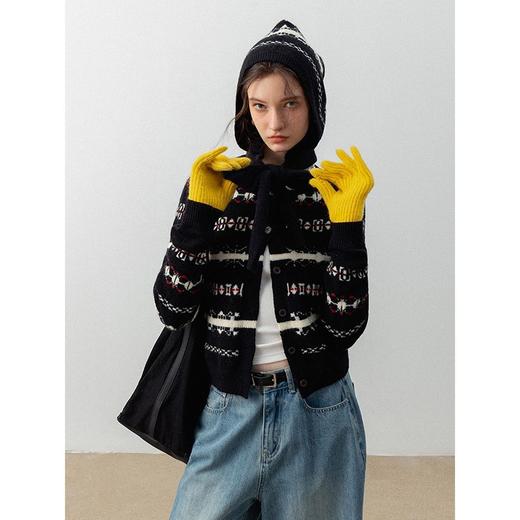 热力感百搭撞色提花长袖毛衣开衫短外套针织衫秋冬新款女S-2XL 商品图3