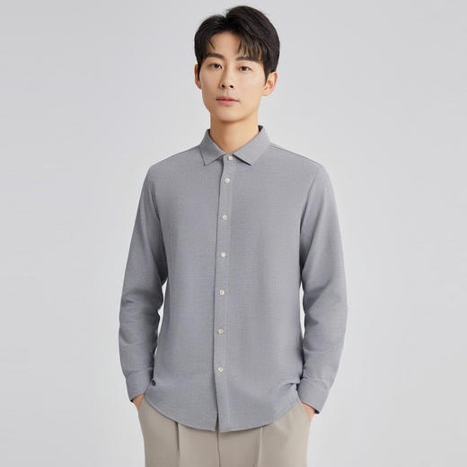 【加绒加厚】圣得西冬季保暖衬衫男长袖简约百搭方领衬衣 商品图1