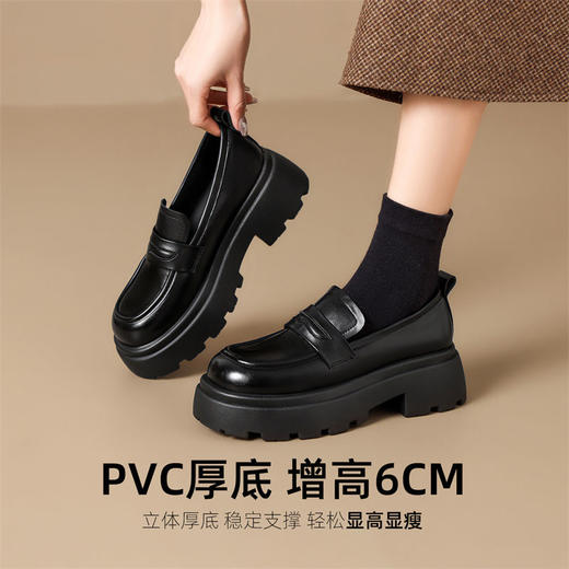ZHR成熟圆头乐福鞋新款皮鞋2024新款黑色增高复古厚底英伦单鞋 商品图3