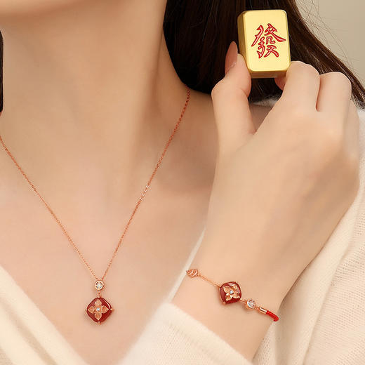 【有钱有柿】铜钱柿子项链纯银红玛瑙四叶草【JHY-N001831M】 商品图2