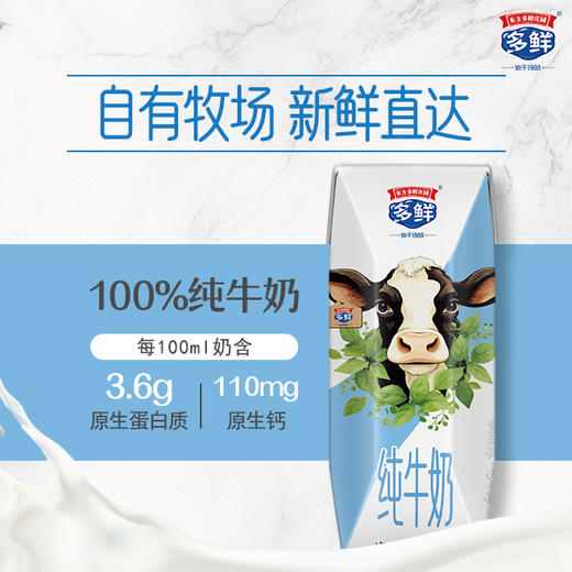 多鲜9.0g/盒原生蛋白纯牛奶250ml*10盒*1箱 商品图1