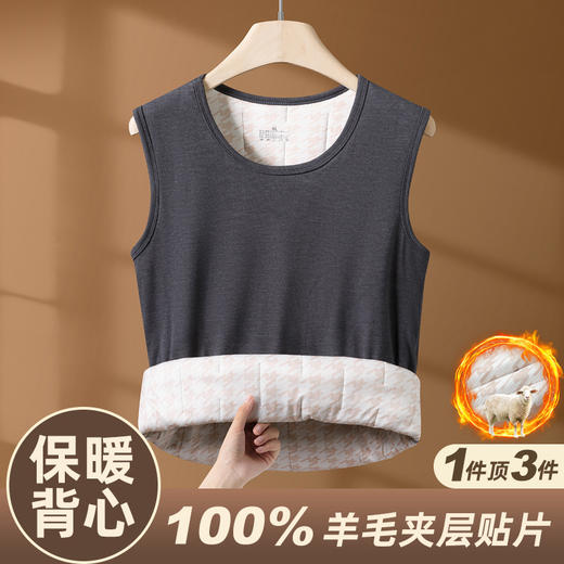 雀说【100%羊毛贴片】秋冬季保暖背心男防寒加绒加厚圆领打底上衣内衣AL2883 商品图0