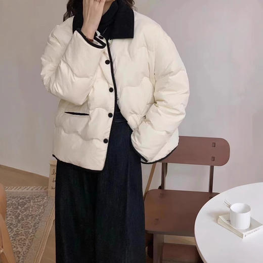 秋冬款短款小香风棉服休闲外套 韩国ins翻领轻薄羽丝棉衣 商品图1