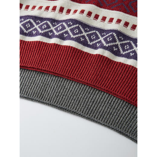 【89元福袋，不支持退换】熙世界2025春秋过年红色费尔岛针织衫慵懒宽松长袖撞色圆领上衣 商品图4