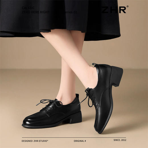 ZHR则则头层牛皮真皮粗跟高跟单鞋乐福鞋2025新款百搭时尚小皮鞋 商品图8
