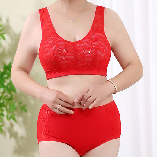 雀说多款可选本命年大红文胸中老年文胸前扣无钢圈妈妈内衣胸罩套装AL8086 商品图7