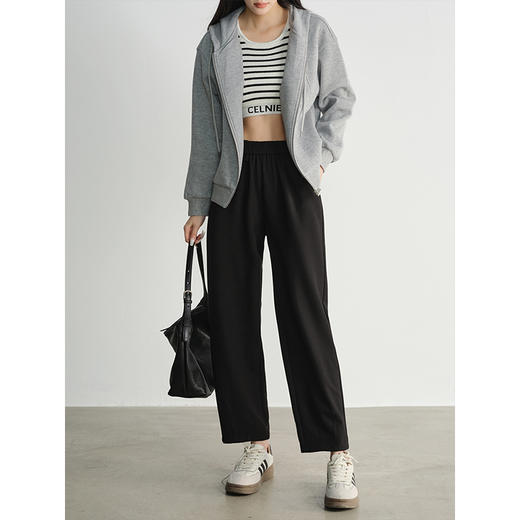 【专属特价】熙世界黑色九分阔腿萝卜裤春秋2025新款高腰宽松休闲烟管哈伦裤 商品图0