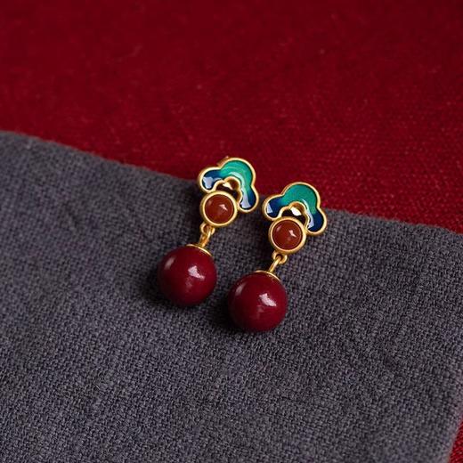 雀说祥云朱砂耳钉女高级感新中式国风古风耳坠AL 商品图6