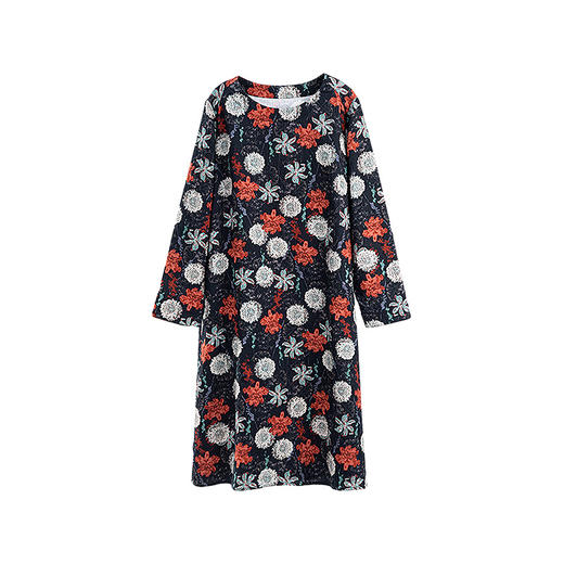 绽放旅行女装006朵/双层复合纯棉印花圆领正常肩长袖中长款连衣裙 商品图4