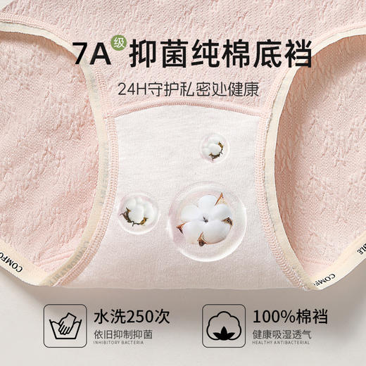 【7A抑菌】洁丽雅5条装中腰纯棉女士内裤裸感舒适三角内裤女纯棉 商品图5