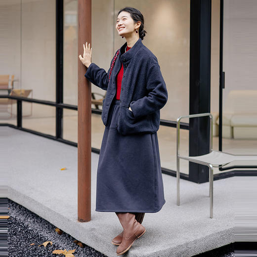 绽放旅行女装061朵/加厚棉摇粒绒全腰松紧加抽绳后开衩针织半身裙 商品图2