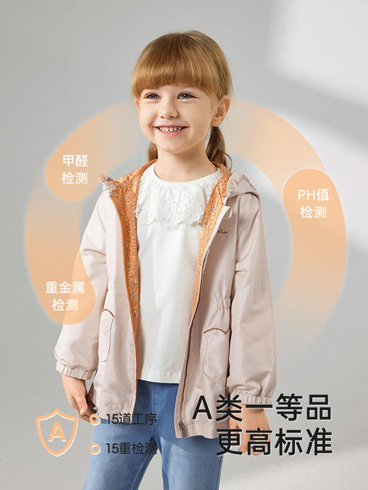 英氏儿童外套春秋长袖女童连帽风衣外套纯棉2025新款YRWGJ1R003A 商品图0