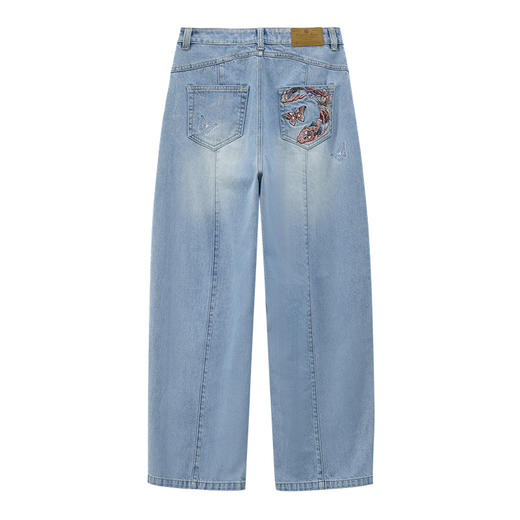 ONIARAI/鬼洗25春夏泥棒蓝女款化蝶福蛇绣花刷银牛仔裤 25N5402 商品图4