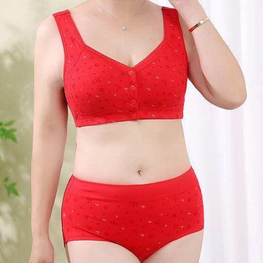 雀说多款可选本命年大红文胸中老年文胸前扣无钢圈妈妈内衣胸罩套装AL8086 商品图9