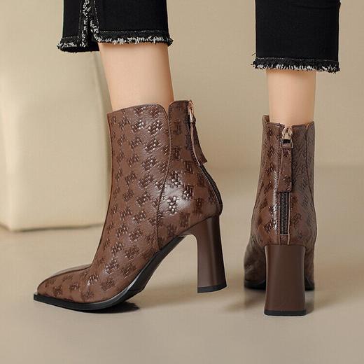 【预售5天】法式复古高跟显瘦靴真皮方头粗跟短靴女秋冬单靴通勤小皮靴子PLGZ&D124-7 商品图2