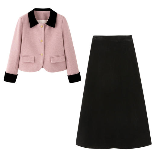 名媛小香风套装法式时尚羽绒毛呢丝绒半身裙两件套YJLY1389A 商品图4